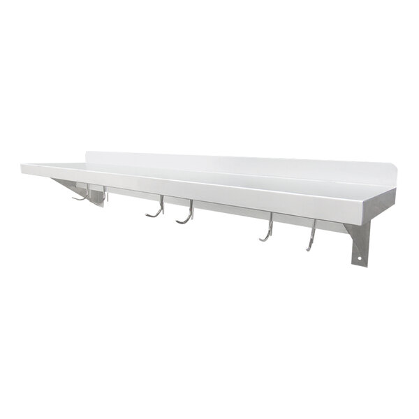 IMC/Teddy WSPR-1236 WSPR 12" x 36" Stainless Steel Wall-Mount Shelf with Pot Rack and 6 Steel Pot Hooks