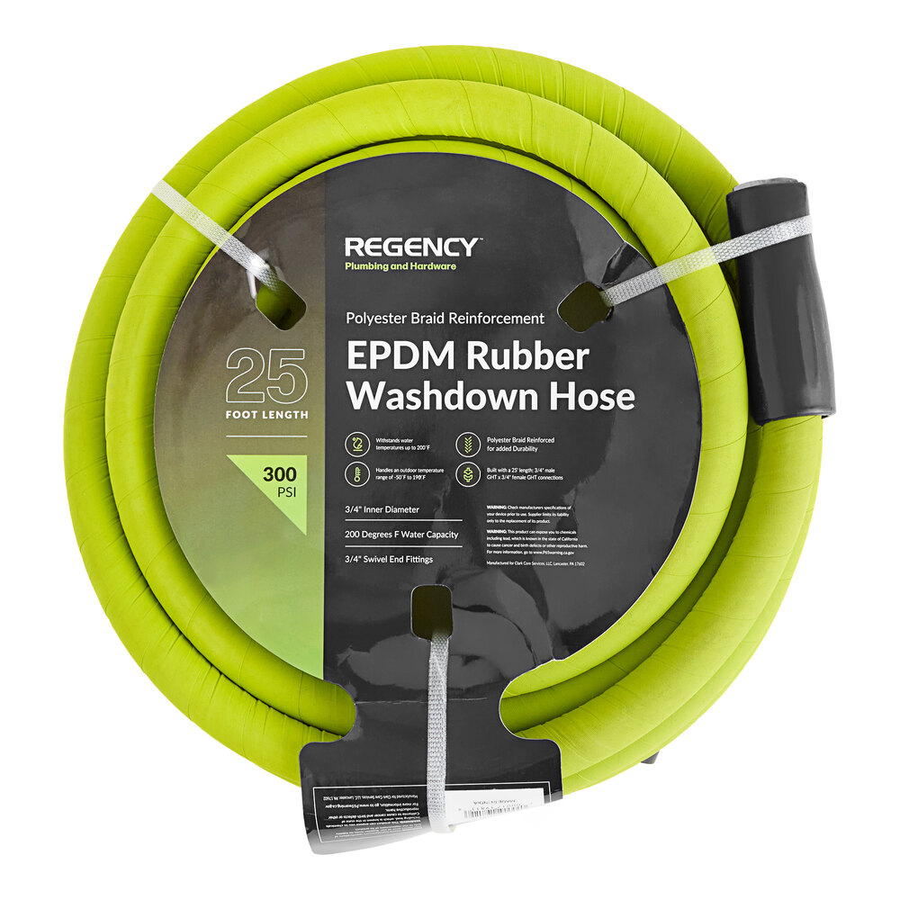 Regency EPDM 25' x 3/4" Polyester Braid Reinforced Rubber Washdown Hose with Stainless Steel 3/4" Swivel MGHT and 3/4" FHGT Connections
