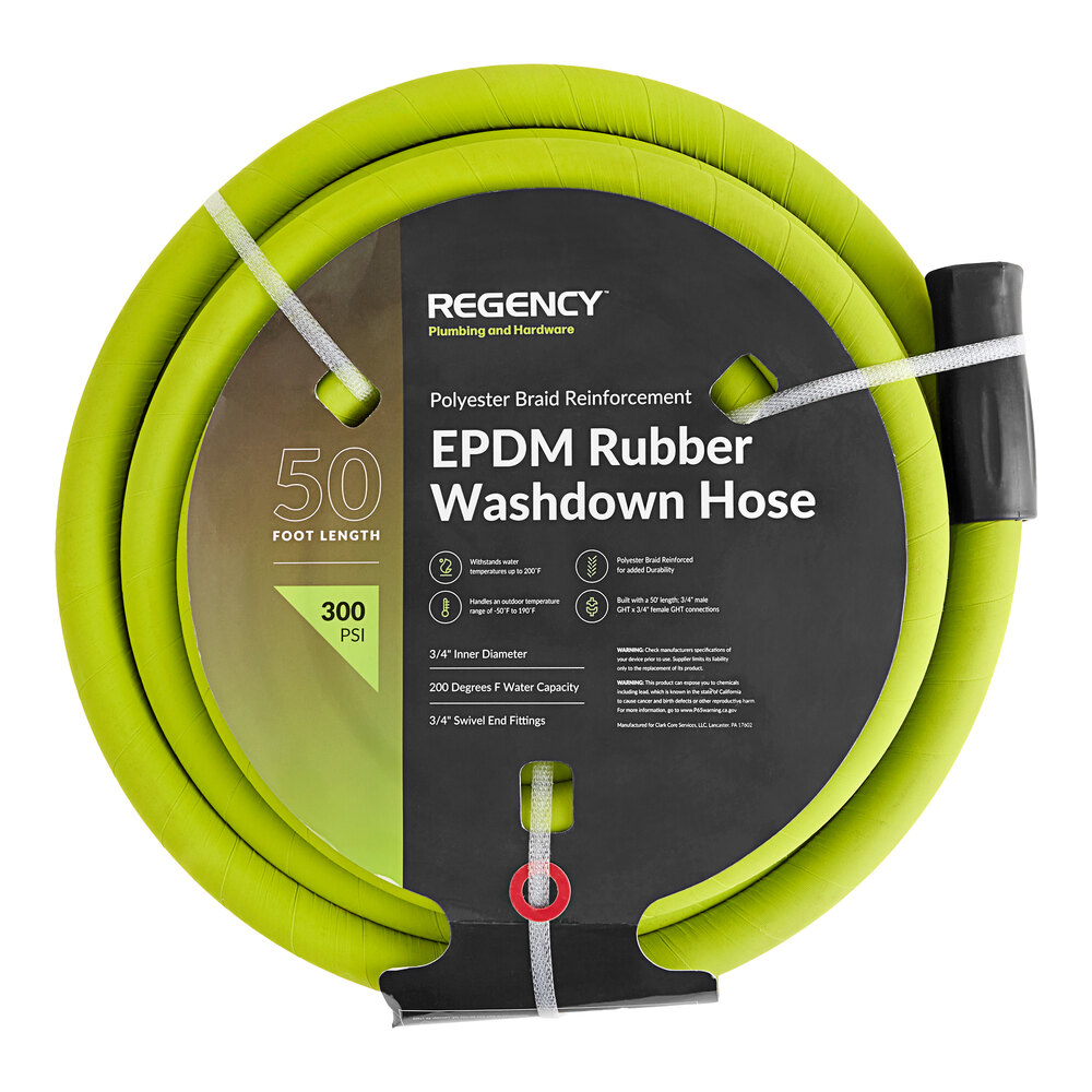 Regency EPDM 50' x 3/4" Polyester Braid Reinforced Rubber Washdown Hose with Stainless Steel 3/4" Swivel MGHT and 3/4" FHGT Connections