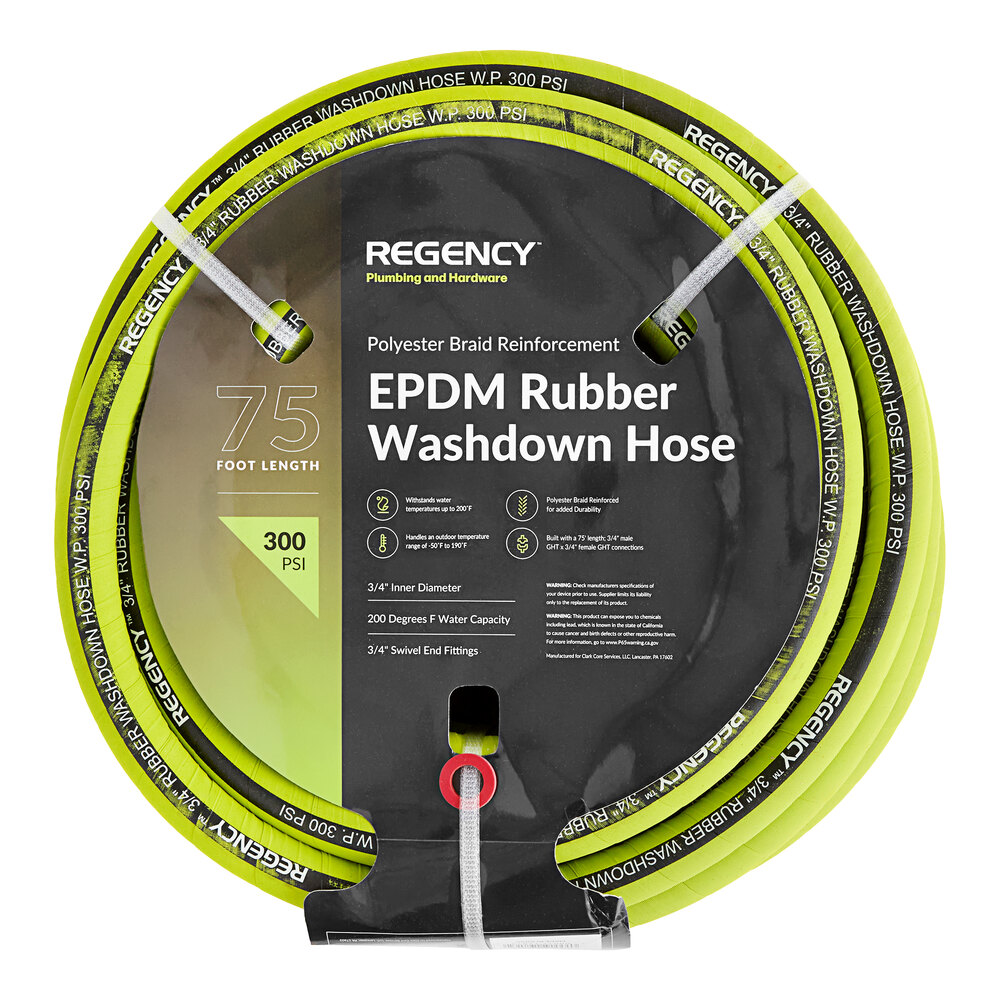 Regency EPDM 75' x 3/4" Polyester Braid Reinforced Rubber Washdown Hose with Stainless Steel 3/4" Swivel MGHT and 3/4" FHGT Connections