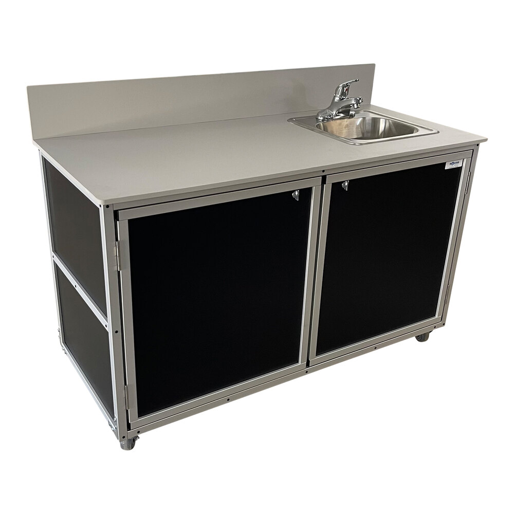 Monsam PSE-2046 Black Portable Demonstration Workstation with Extended Countertop and Self-Contained Sink