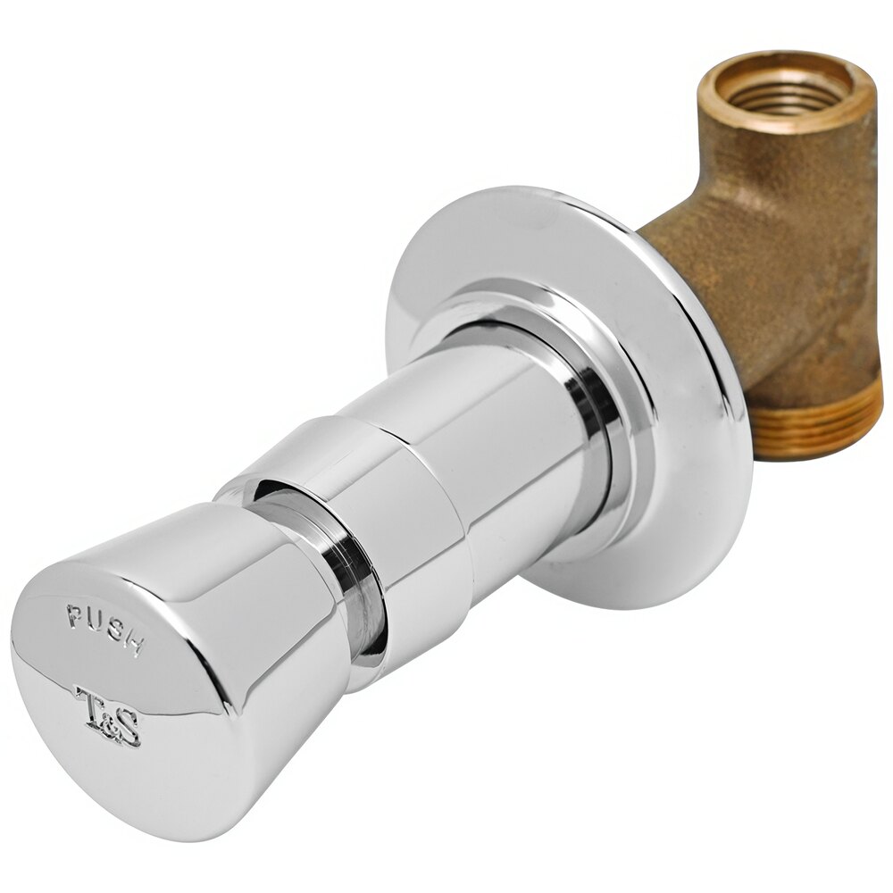 T&S B-1029 Concealed Straight Valve with 1/2" NPT Female Inlet and Outlet and Vandal Resistant Push Button Metering Cartridge with Index - ADA Compliant - Blank
