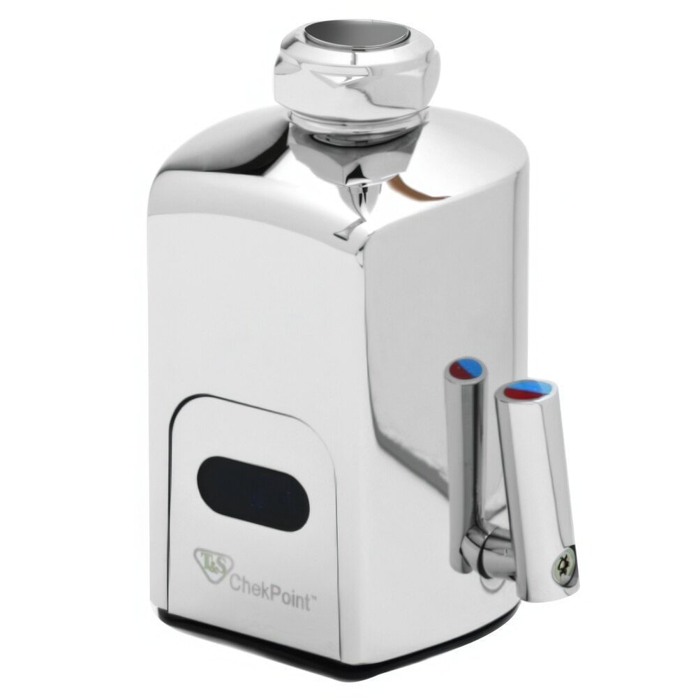 T&S EC-3130-LN Deck Mounted ChekPoint Hands-Free Sensor Faucet Base with Single Inlet, No Spout, Temperature Mixing Handle, and Supply Lines