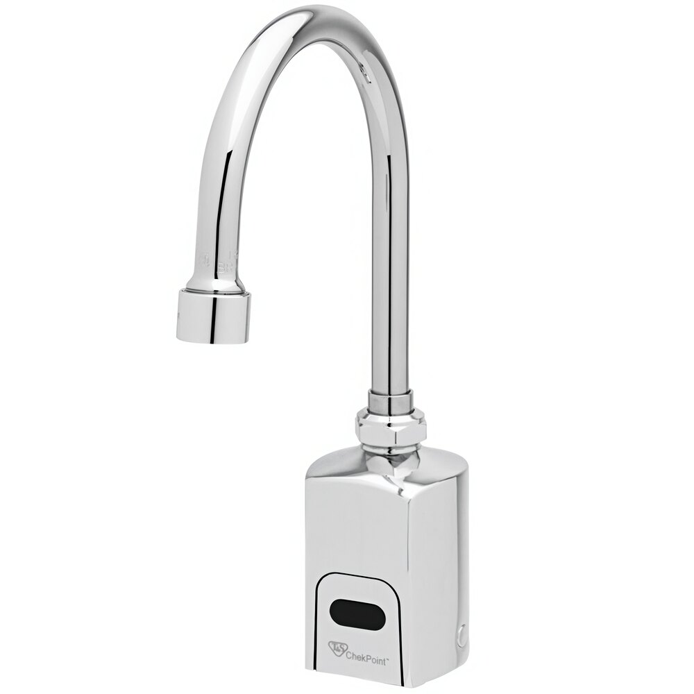 T&S EC-3130-ST-VF05 Deck Mounted ChekPoint Hands-Free Sensor Faucet with Single Inlet, 5 7/16" Gooseneck Spout, 0.5 GPM Non-Aerated Spray Device, and Supply Line