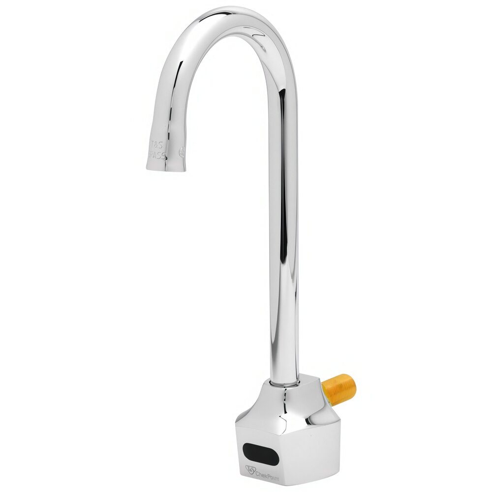 T&S EC-3101-TMV Wall Mounted ChekPoint Sensor Faucet with 4 1/8" Rigid Gooseneck Spout, 2.2 GPM Aerator, and Thermostatic Mixing Valve