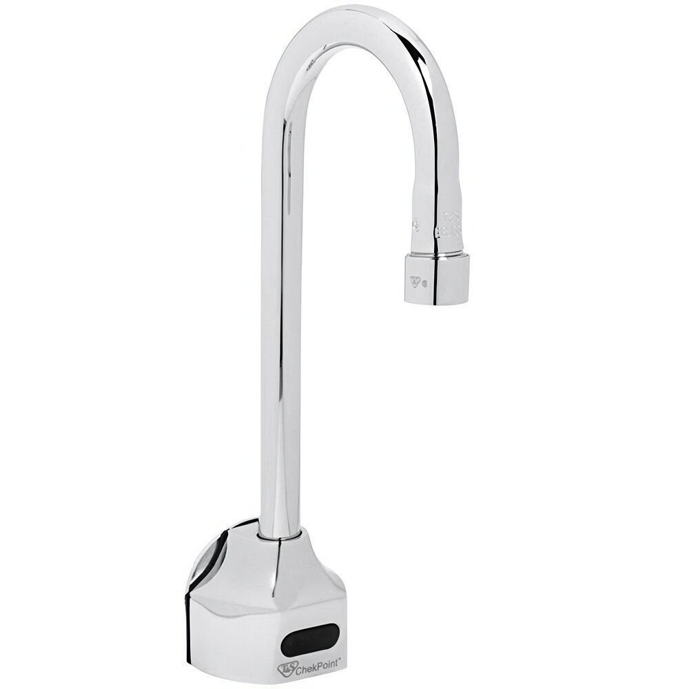 T&S EC-3101-VF5-TMV Wall Mounted ChekPoint Sensor Faucet with 4 1/8" Rigid Gooseneck Spout, 0.5 GPM Non-Aerated Spray Device, and Thermostatic Mixing Valve