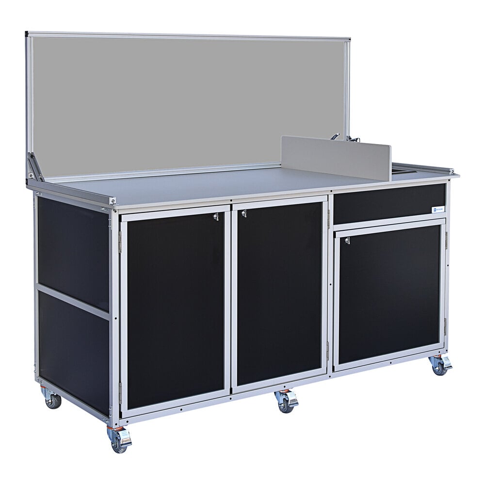 Monsam FSC-001-BLACK Black Food Service Cart with Portable Self-Contained Sink