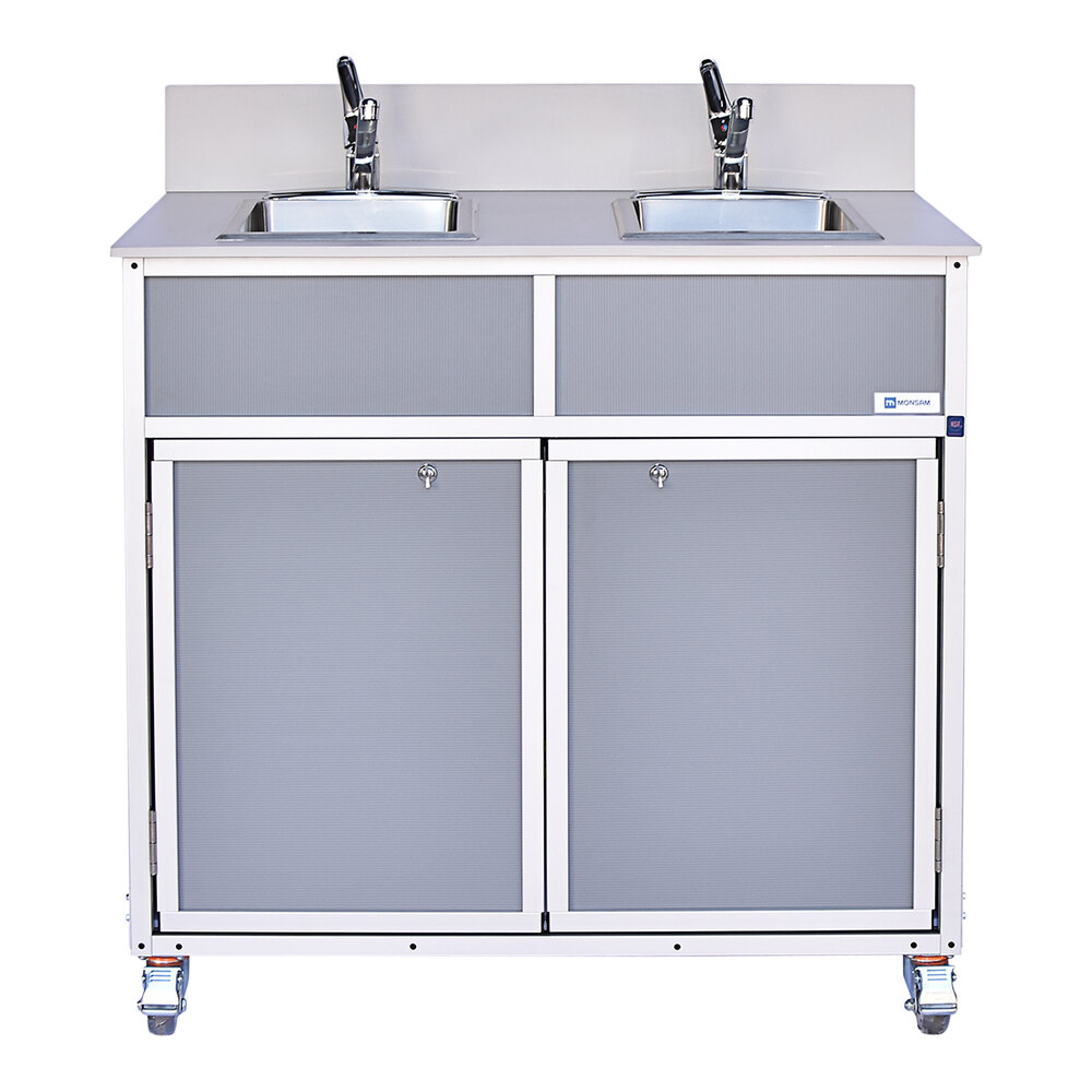 Monsam NS-002-GRAY Gray Double Basin Portable Self-Contained Sink