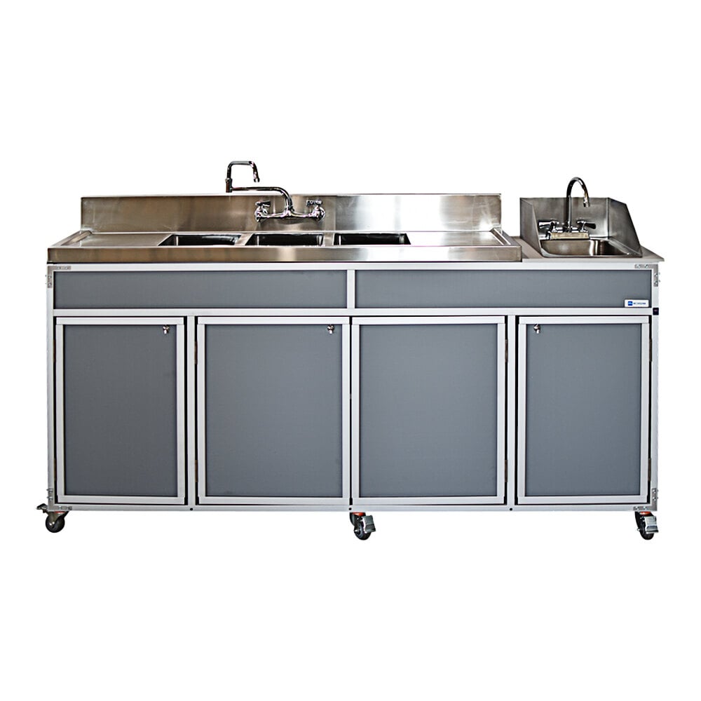 Monsam NS-004DB-GRAY Gray Four Basin Portable Self-Contained Sink with 2 Drainboards
