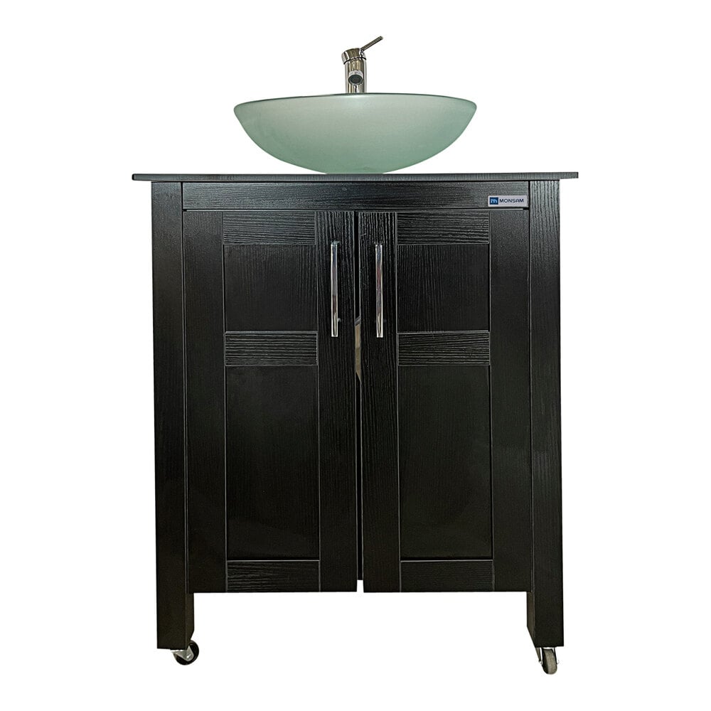 Monsam PSE-010W Luxury Portable Sink with Frost Glass Bowl and Espresso Wood Cabinet
