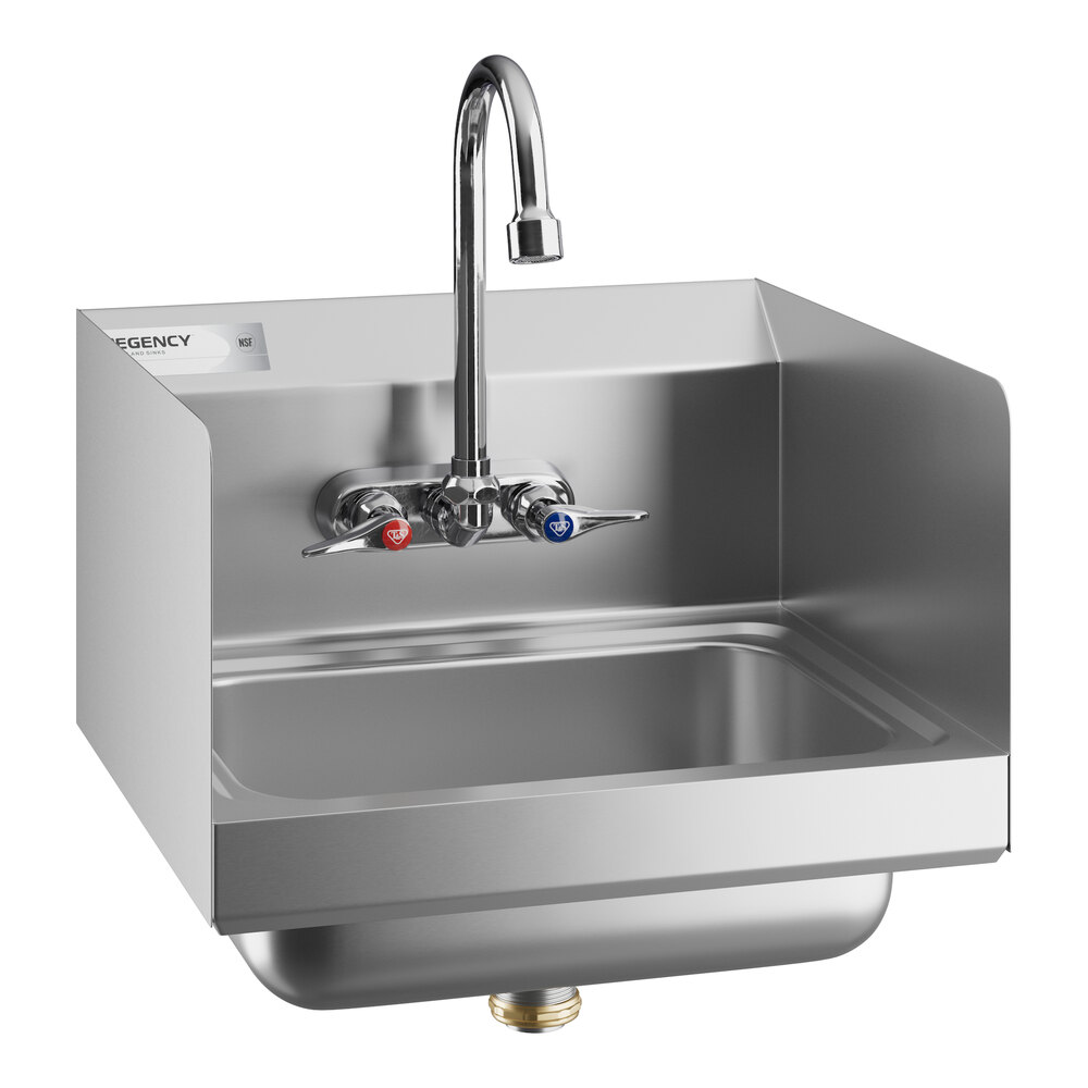 Regency 10" x 14" Wall-Mounted Hand Sink and T&S Faucet with 4 3/8" Gooseneck Spout, 1.2 GPM Aerator, and Side Splash