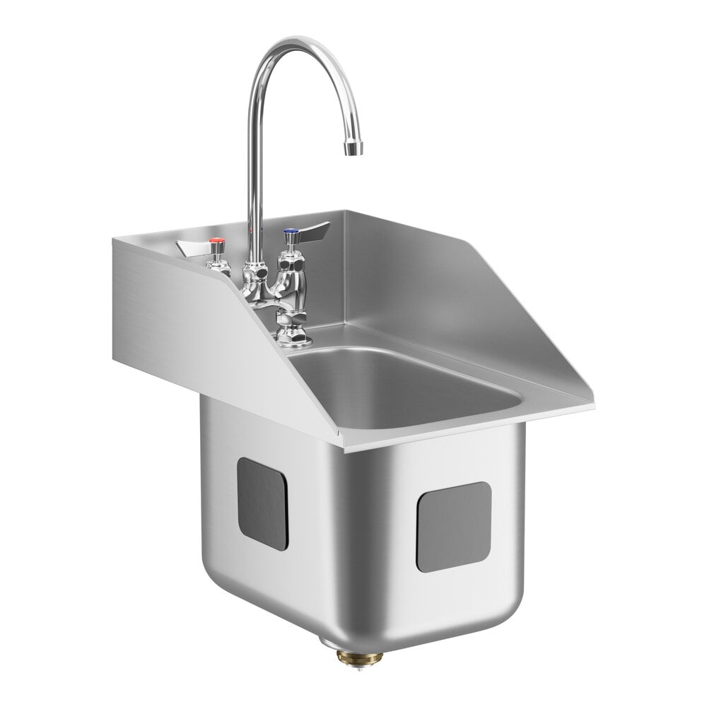 Waterloo 10" x 14" x 10" 18 Gauge Stainless Steel One Compartment Drop-In Sink with 8" Gooseneck Faucet and Side Splashes