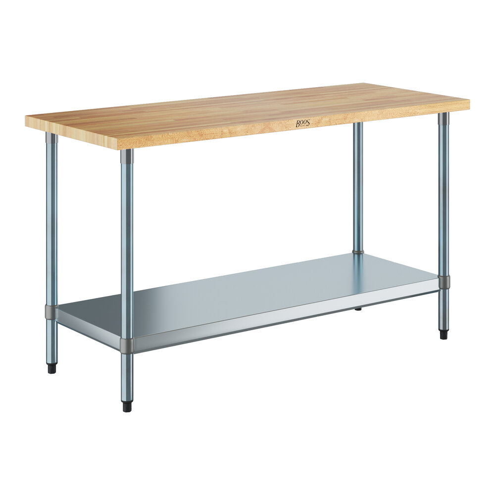 John Boos & Co. JNS03 Wood Top Work Table with Galvanized Base and Adjustable Undershelf - 24" x 60"