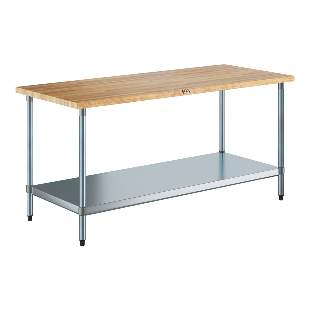 John Boos & Co. JNS11 Wood Top Work Table with Galvanized Base and Adjustable Undershelf - 30" x 72"