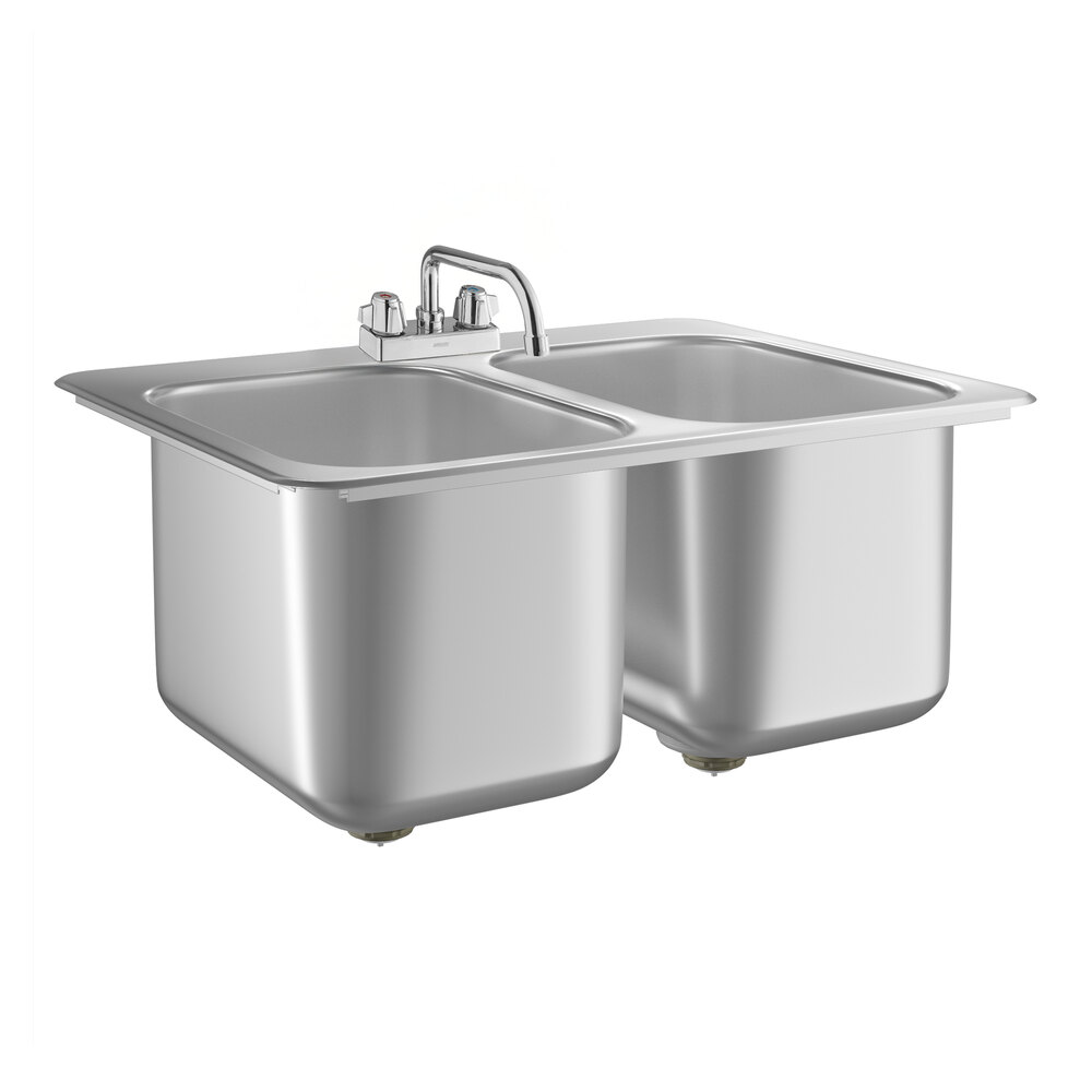 Regency 10" x 14" x 10" 20 Gauge Stainless Steel Two Compartment Drop-In Sink with 8" Swing Faucet