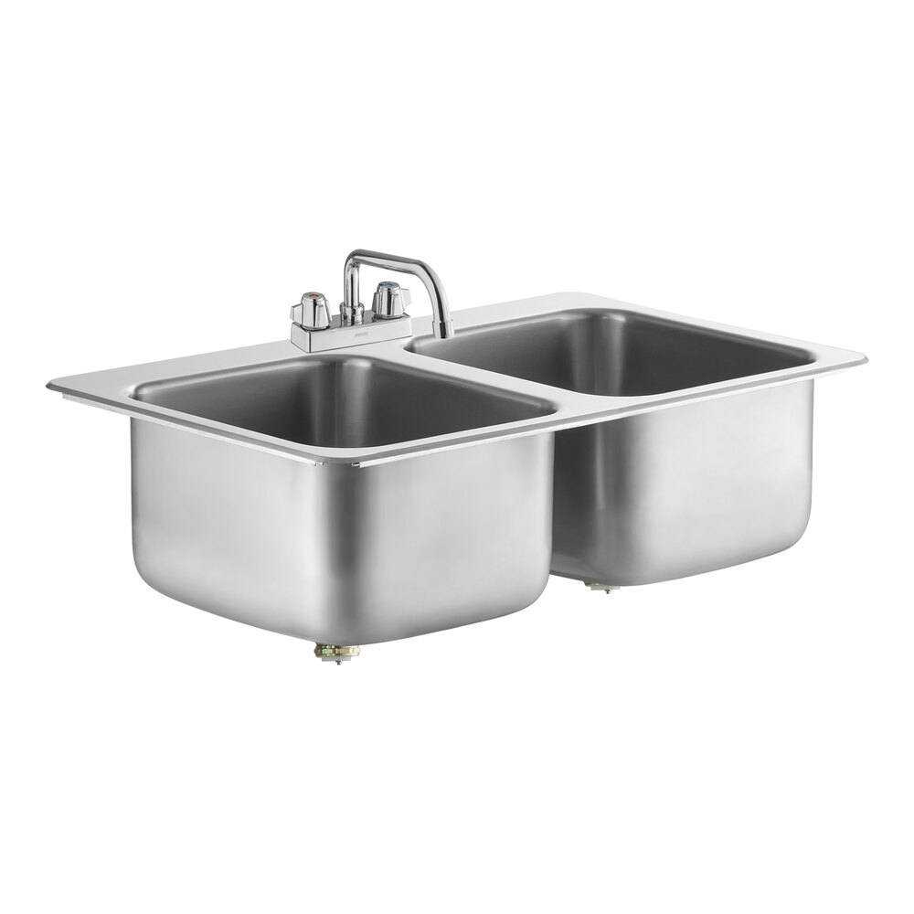 Regency 14" x 16" x 10" 20 Gauge Stainless Steel Two Compartment Drop-In Sink with 8" Swing Faucet