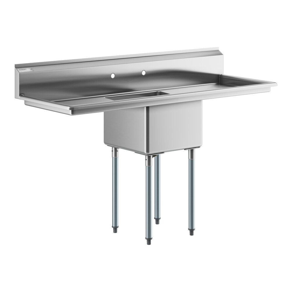 Regency 66" 16 Gauge Stainless Steel One Compartment Commercial Sink with Galvanized Steel Legs and 2 Drainboards - 18" x 18" x 14" Bowl