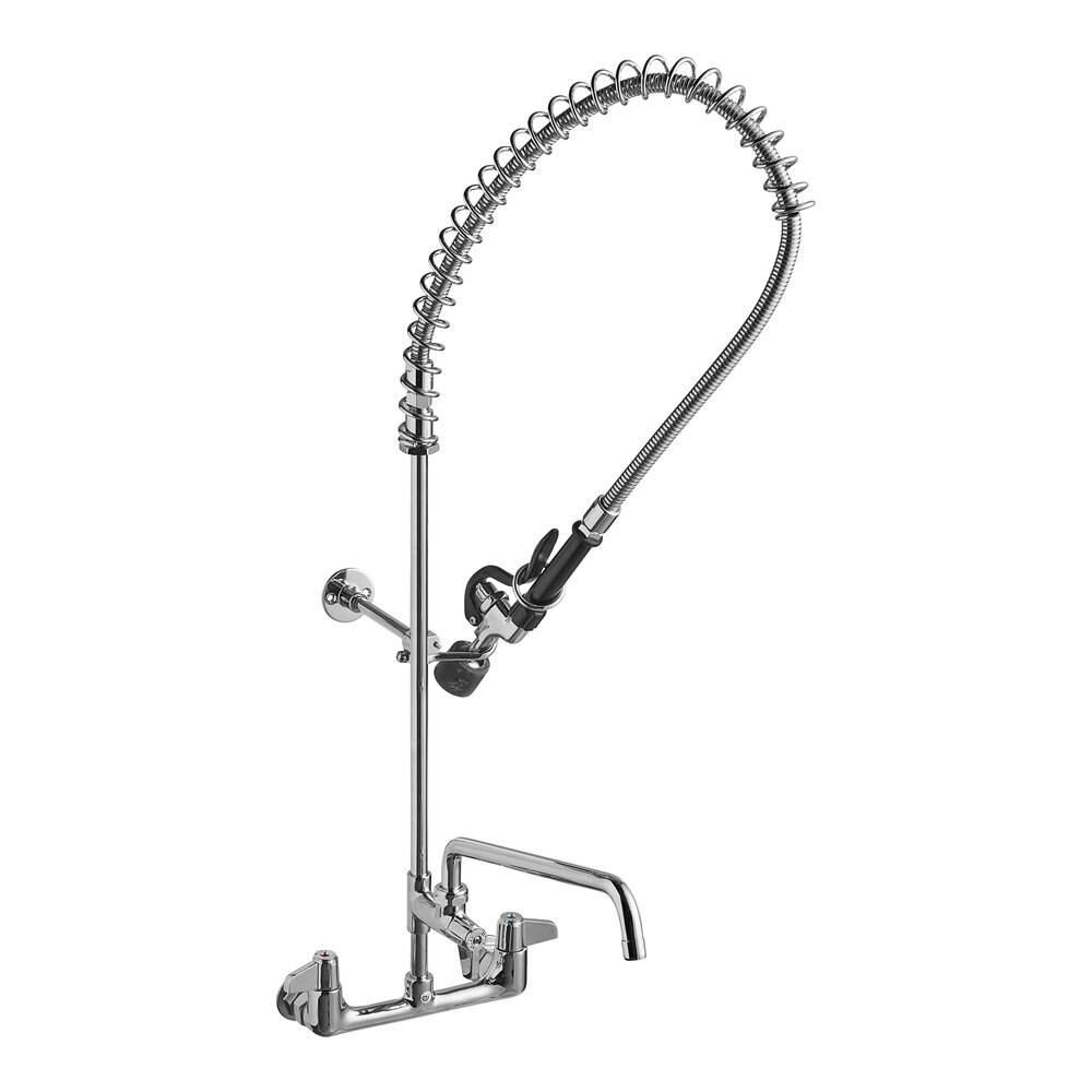 Equip by T&S 5PR-8W14-C Wall Mounted Pre-Rinse Faucet with 8" Centers, 1.20 GPM Spray Valve, 14 1/8" Add-On Faucet, Cerama Cartridges, and Lever Handles