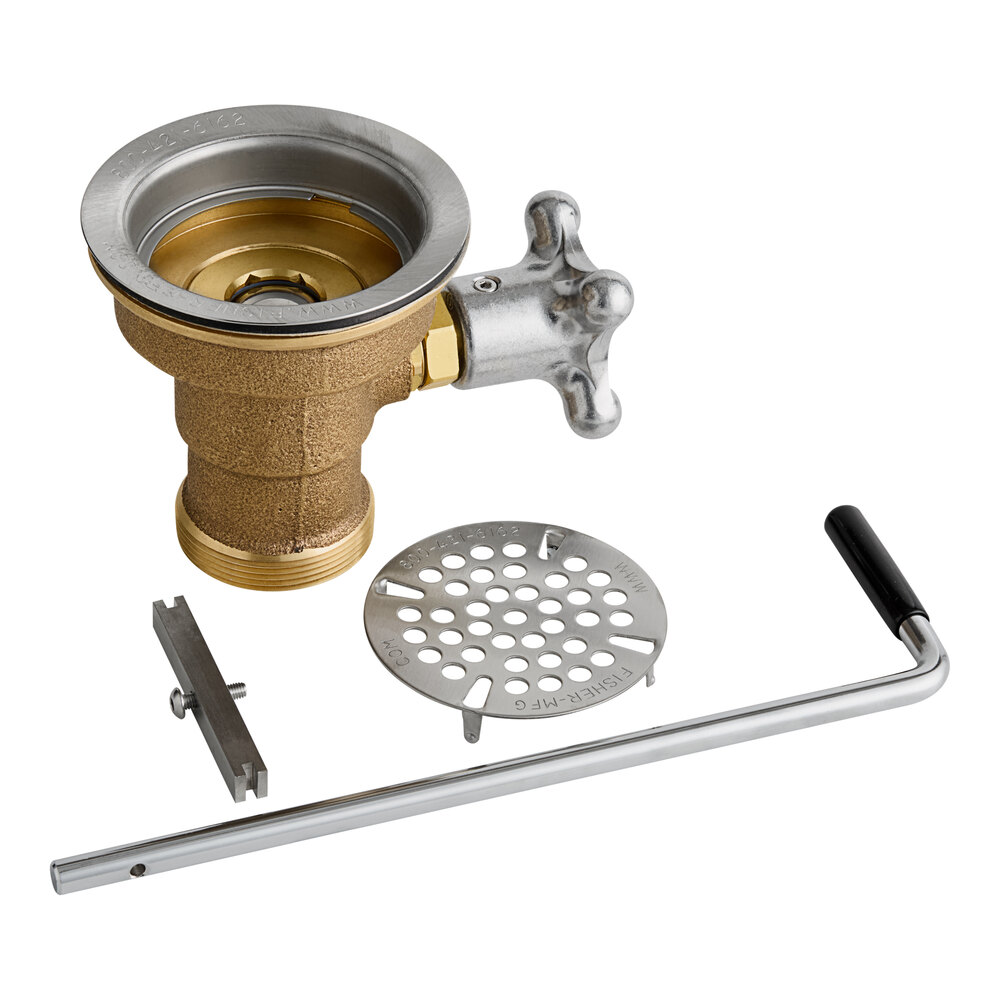Fisher 22365 DrainKing Brass Knob / Lever Handle Vandal-Resistant Waste Valve with 3 1/2" Sink Opening, 1 1/2" / 2" Drain Opening, and Flat Strainer