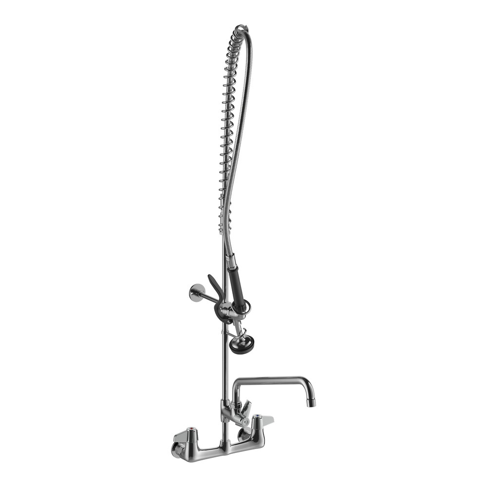 Equip by T&S 5PR-8W14 Wall Mounted 35 3/4" High Pre-Rinse Faucet with 8" Adjustable Centers, 44" Hose, 14 1/8" Add-On Faucet, and 6" Wall Bracket