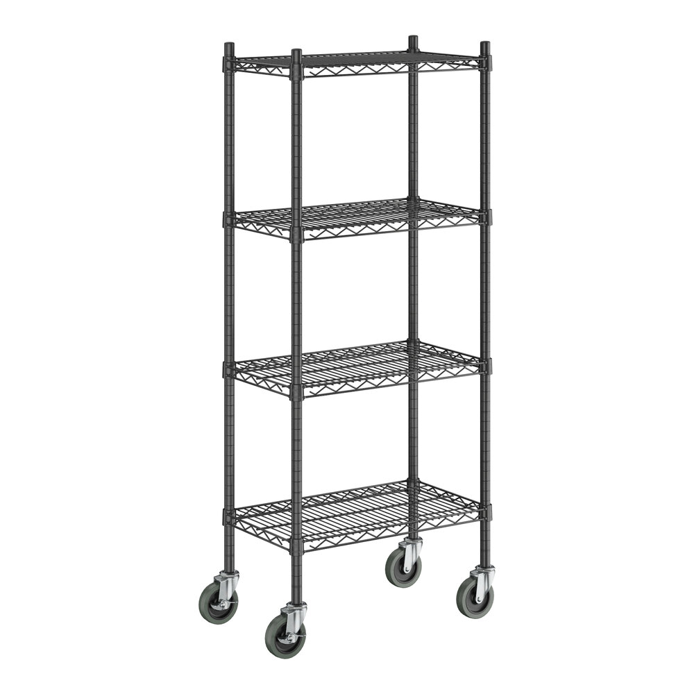 Steelton 14" x 24" NSF Black Epoxy 4-Shelf Kit with 54" Posts and Casters