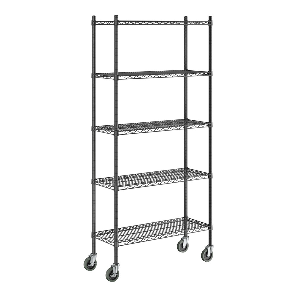 Steelton 14" x 36" NSF Black Epoxy 5-Shelf Kit with 72" Posts and Casters