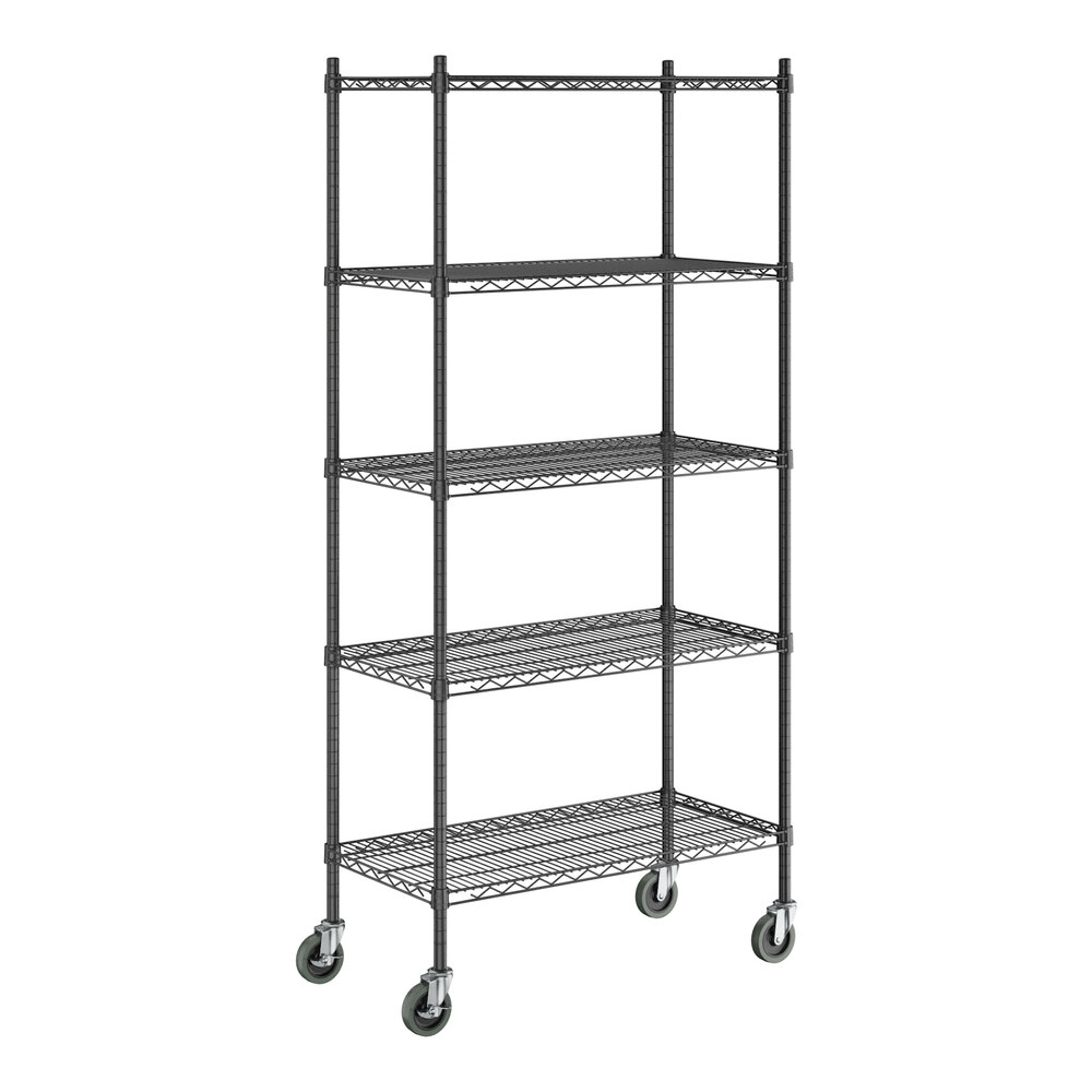 Steelton 18" x 36" NSF Black Epoxy 5-Shelf Kit with 72" Posts and Casters