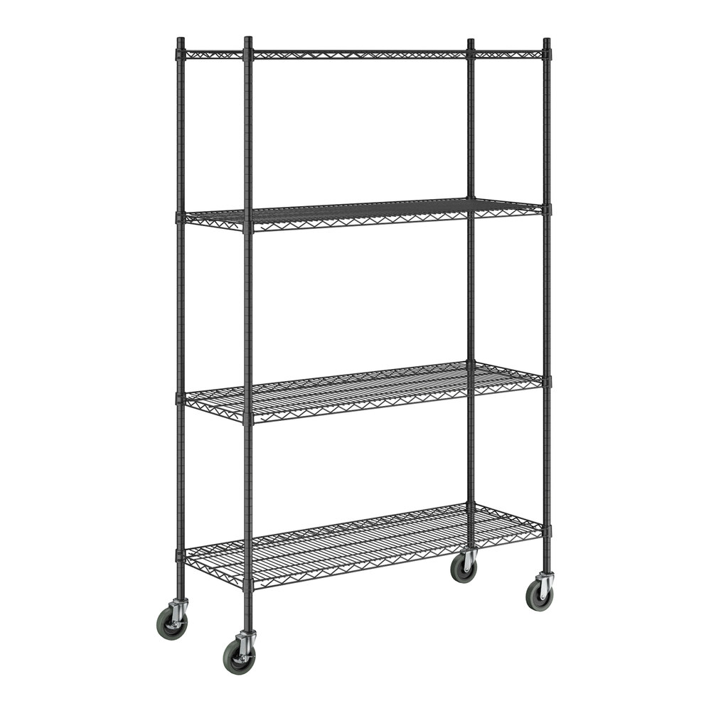 Steelton 18" x 48" NSF Black Epoxy 4-Shelf Kit with 72" Posts and Casters