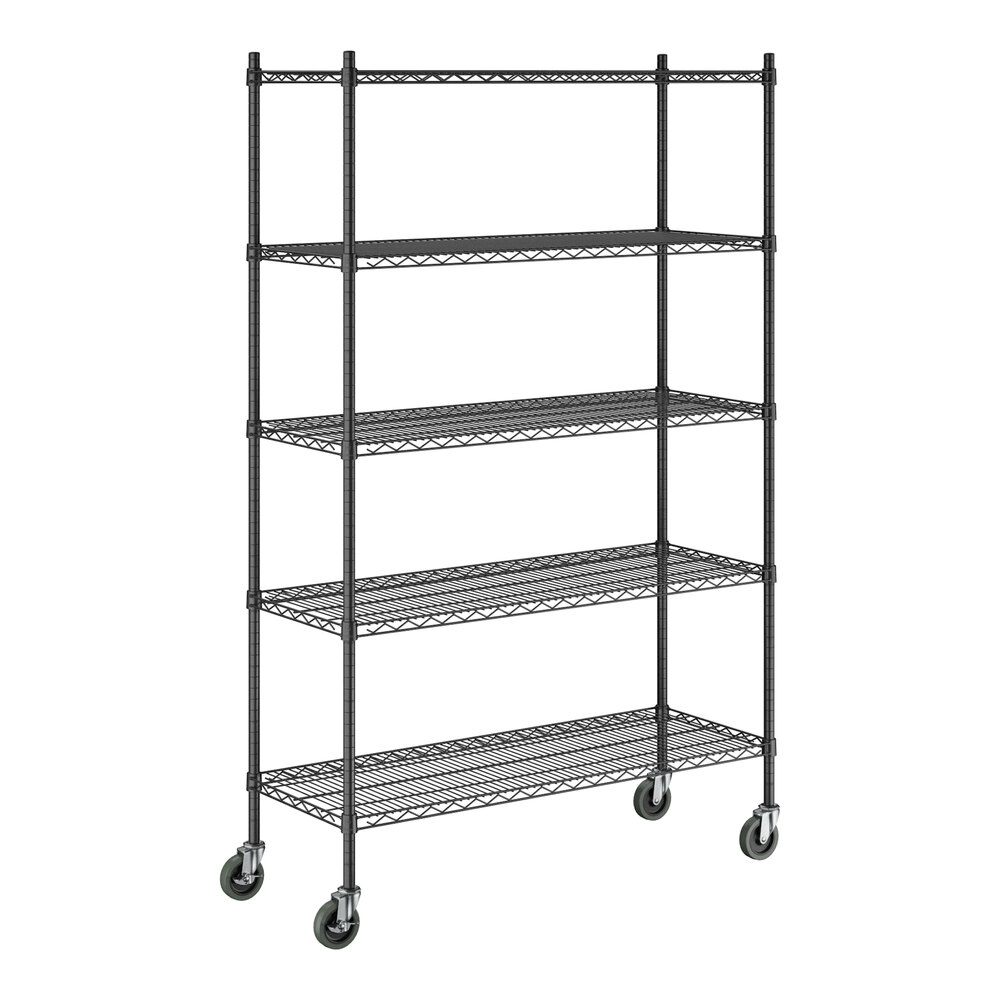 Steelton 18" x 48" NSF Black Epoxy 5-Shelf Kit with 72" Posts and Casters
