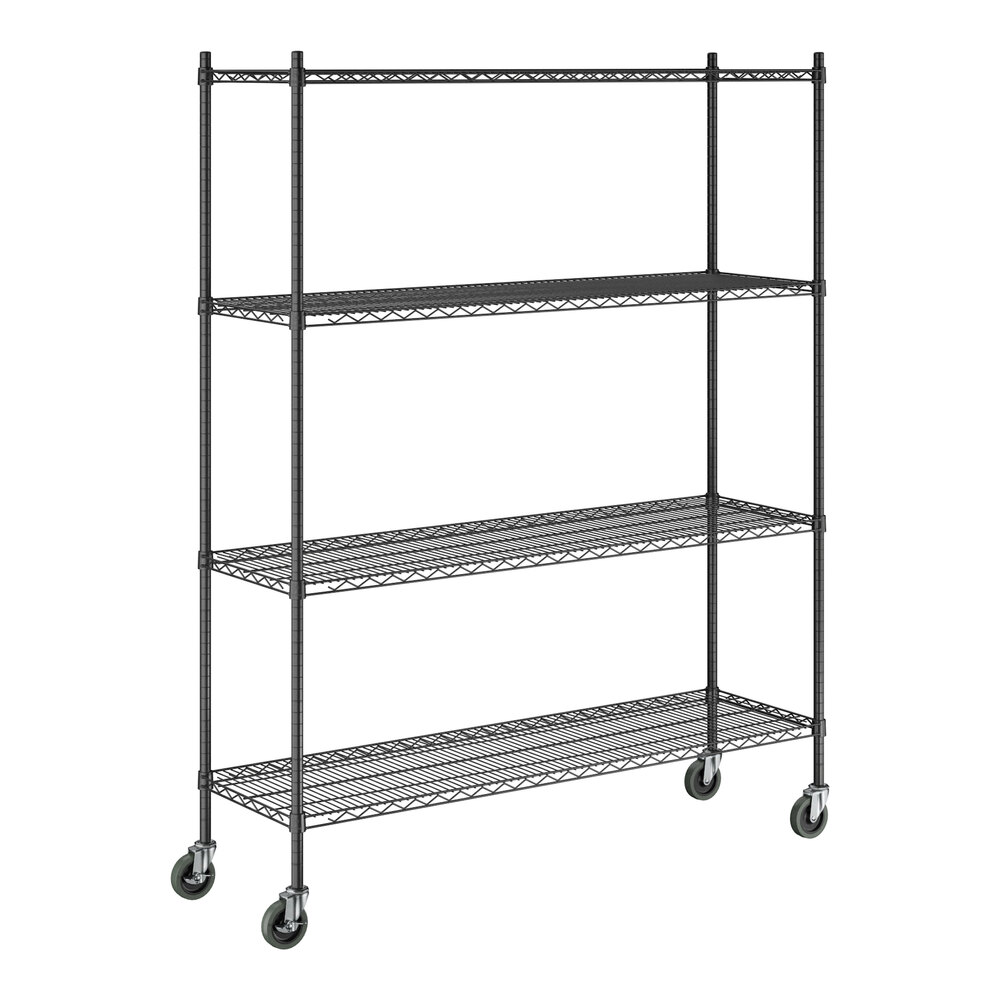Steelton 18" x 60" NSF Black Epoxy 4-Shelf Kit with 72" Posts and Casters