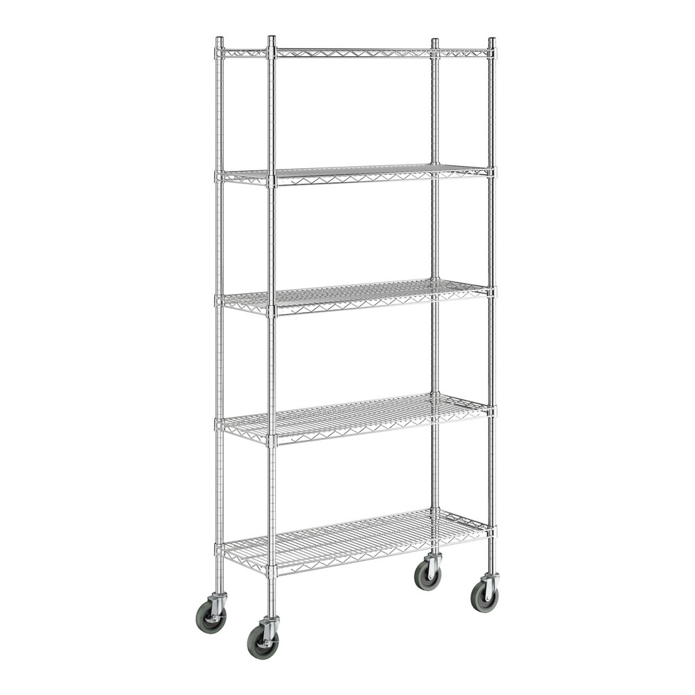 Steelton 14" x 36" NSF Chrome 5-Shelf Kit with 72" Posts and Casters