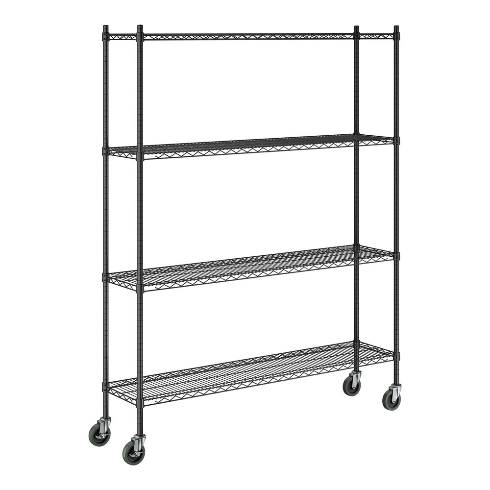 Steelton 14" x 60" NSF Black Epoxy 4-Shelf Kit with 72" Posts and Casters