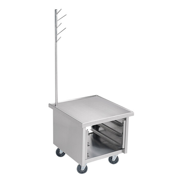 IMC/Teddy SMS-24 24" x 24" Stainless Steel Mobile Universal Slicer / Mixer / Equipment Stand with 3 Tray Slides, Undershelf, and 5" Heavy-Duty Casters