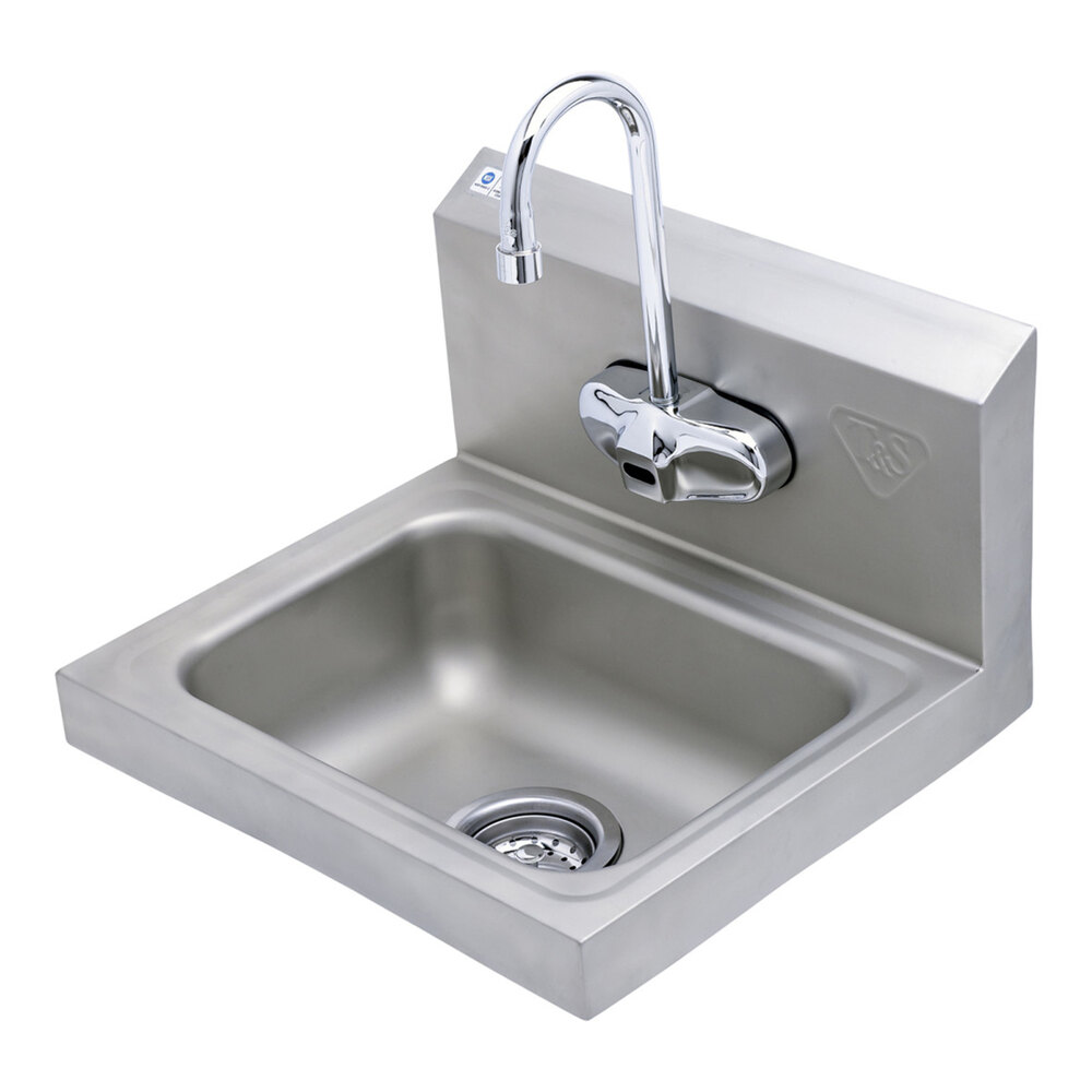 T&S ChekPoint EC-3105-4W 17 3/8" x 15 1/4" Wall-Mounted Hand Sink and Hands-Free Sensor Faucet with 4 1/8" Gooseneck Spout and 2.2 GPM Aerator