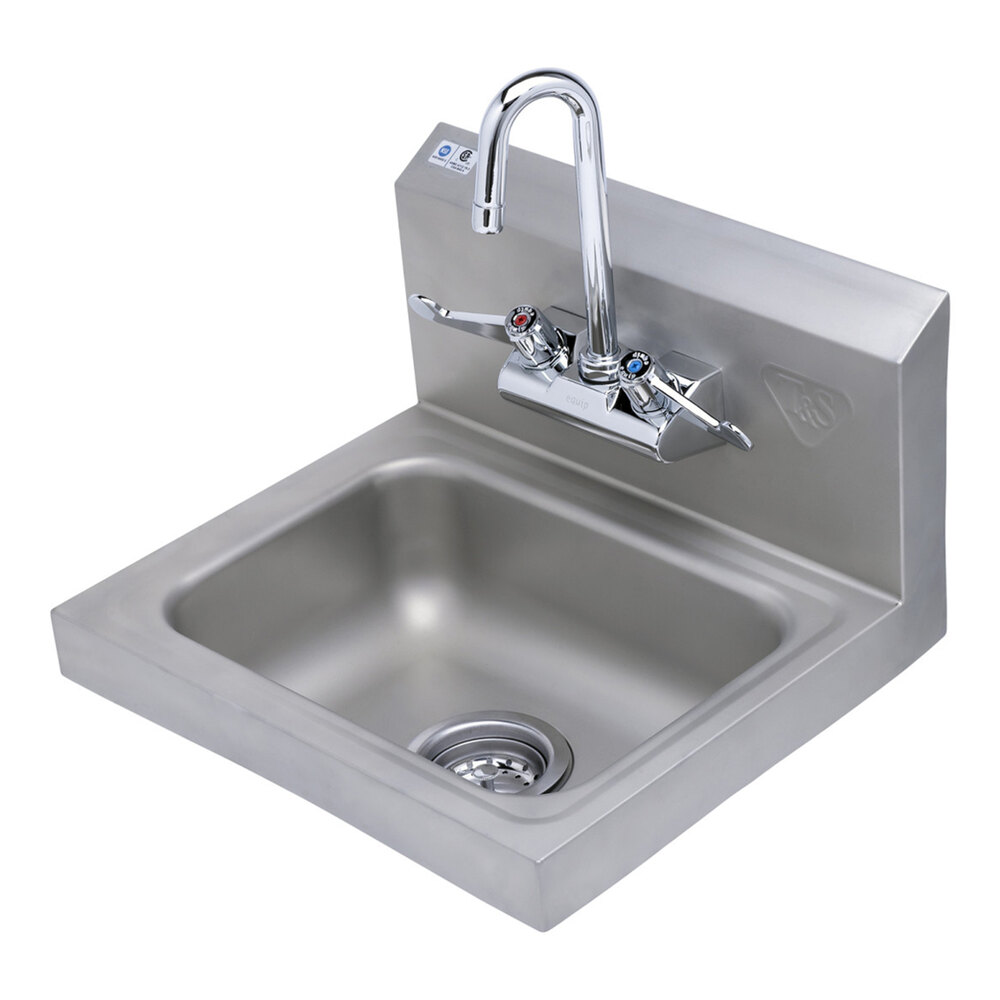 Equip by T&S 5F-4WWX03-4W 17 3/8" x 15 1/4" Wall-Mounted Hand Sink and Faucet with 2 13/16" Gooseneck Spout, 2.2 GPM Aerator, and Wrist Handles