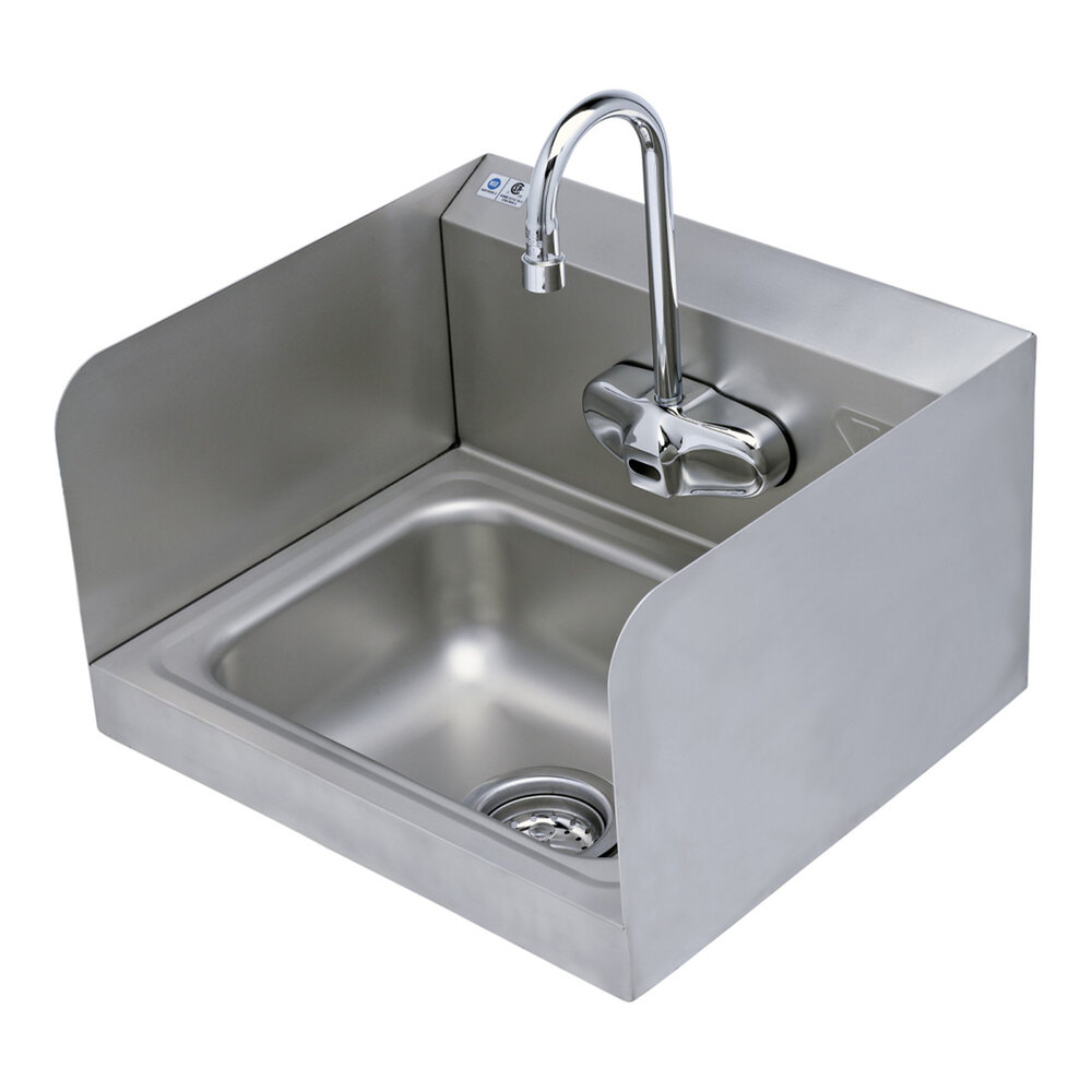 T&S ChekPoint EC-3105-HG-4W 17 3/8" x 15 1/4" Wall-Mounted Hand Sink and Hands-Free Sensor Faucet with 4 1/8" Gooseneck Spout, 2.2 GPM Aerator, and Hydro-Generator