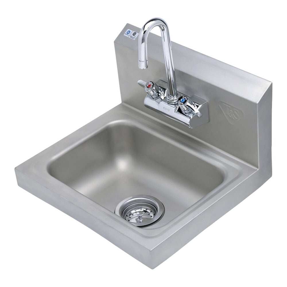 Equip by T&S 5F-4WLX03-4W 17 3/8" x 15 1/4" Wall-Mounted Hand Sink and Faucet with 2 13/16" Gooseneck Spout, 2.2 GPM Aerator, and Lever Handles