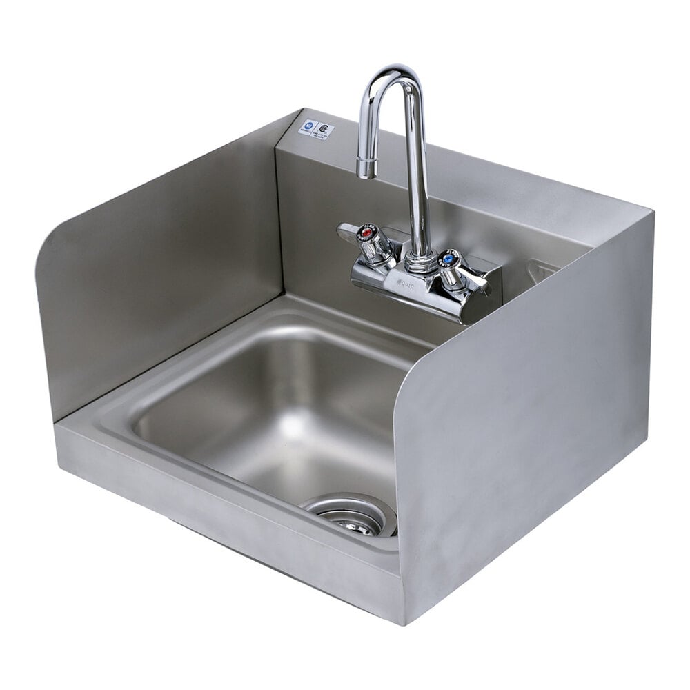 Equip by T&S 5F-4WLX03-4W-S 17 3/8" x 15 1/4" Wall-Mounted Hand Sink with Side Splashes and Faucet with 2 13/16" Gooseneck Spout, 2.2 GPM Aerator, and Lever Handles