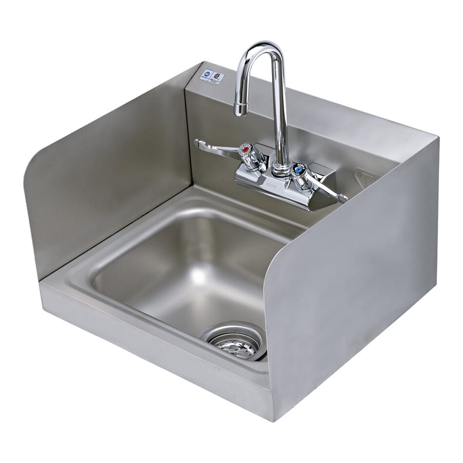 Equip by T&S 5F-4WWX03-4W-S 17 3/8" x 15 1/4" Wall-Mounted Hand Sink with Side Splashes and Faucet with 2 13/16" Gooseneck Spout, 2.2 GPM Aerator, and Wrist Handles