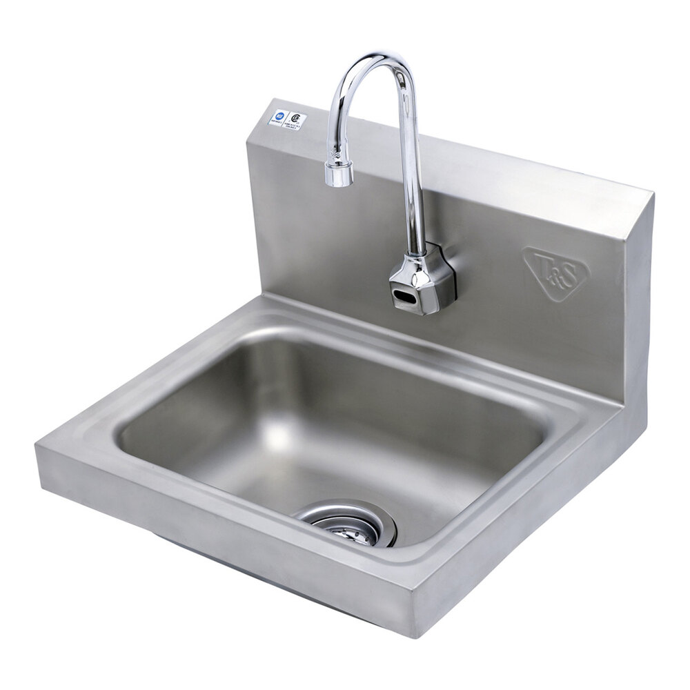 T&S ChekPoint EC-3101-1W 17 1/4" x 15 1/4" Wall-Mounted Hand Sink and Single Hole Hands-Free Sensor Faucet with 4 1/8" Gooseneck Spout and 2.2 GPM Aerator