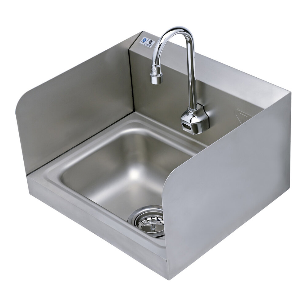 T&S ChekPoint EC-3101-1W-S 17 3/8" x 15 1/4" Wall-Mounted Hand Sink with Side Splashes and Single Hole Hands-Free Sensor Faucet with 4 1/8" Gooseneck Spout and 2.2 GPM Aerator