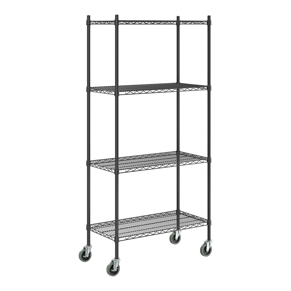 Steelton 18" x 36" NSF Black Epoxy 4-Shelf Kit with 72" Posts and Casters