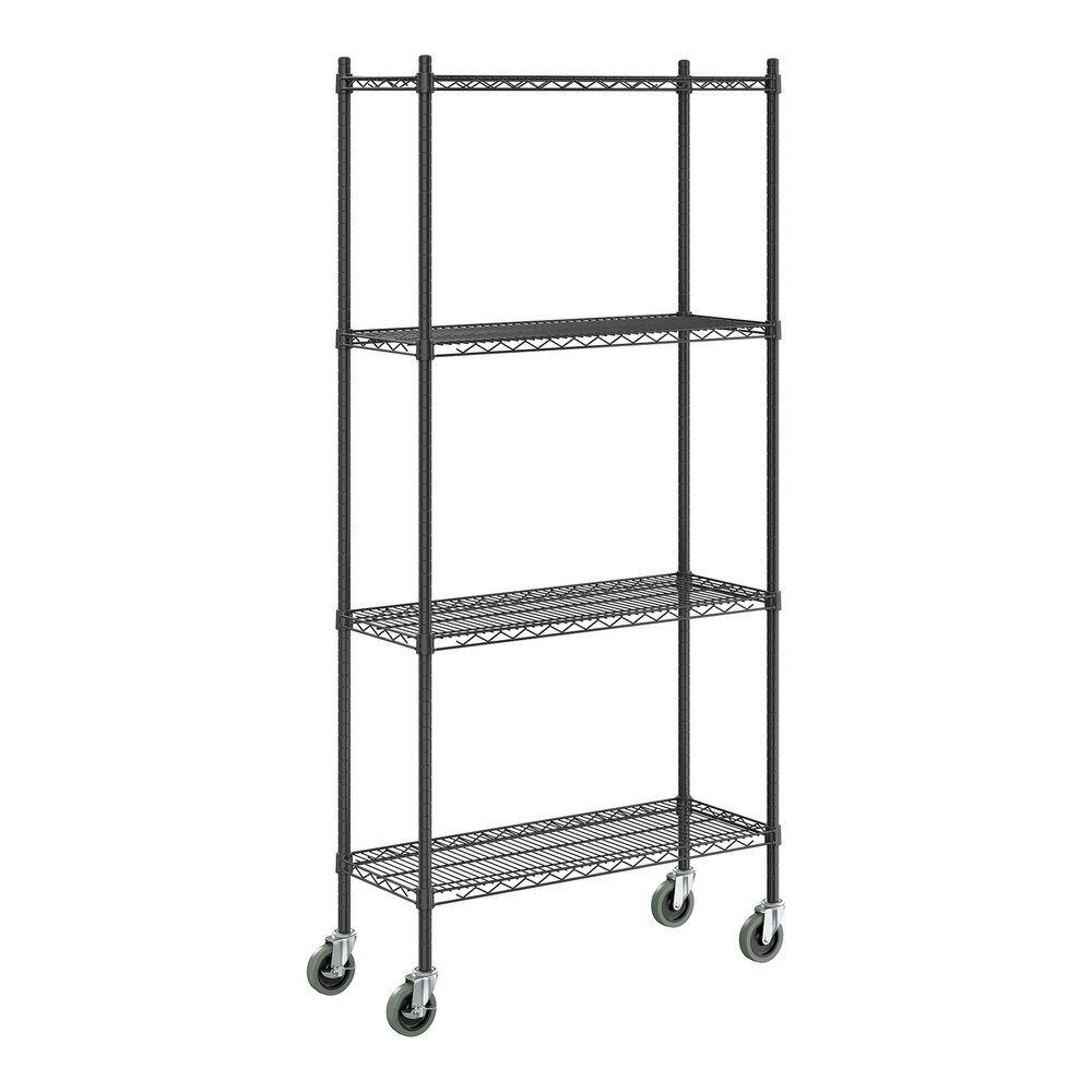Steelton 14" x 36" NSF Black Epoxy 4-Shelf Kit with 72" Posts and Casters