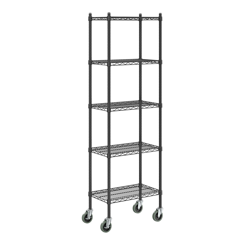 Steelton 14" x 24" NSF Black Epoxy 5-Shelf Kit with 72" Posts and Casters
