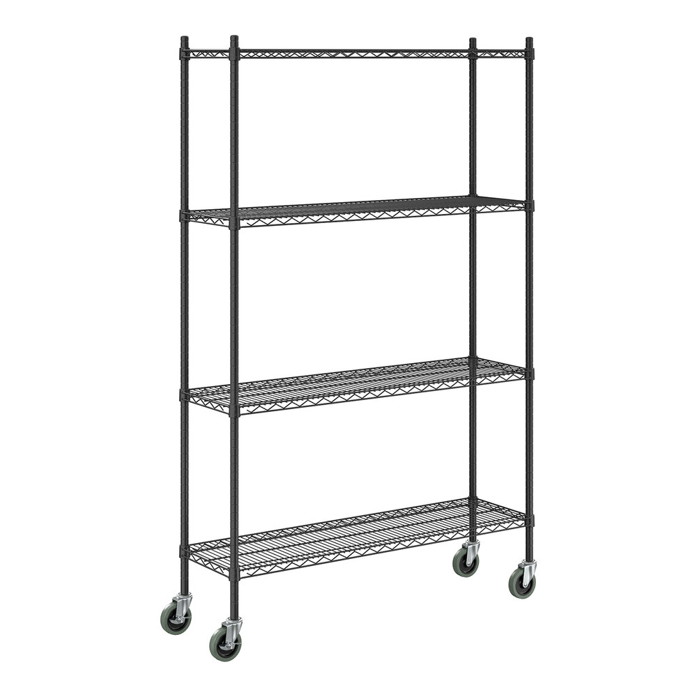 Steelton 14" x 48" NSF Black Epoxy 4-Shelf Kit with 72" Posts and Casters