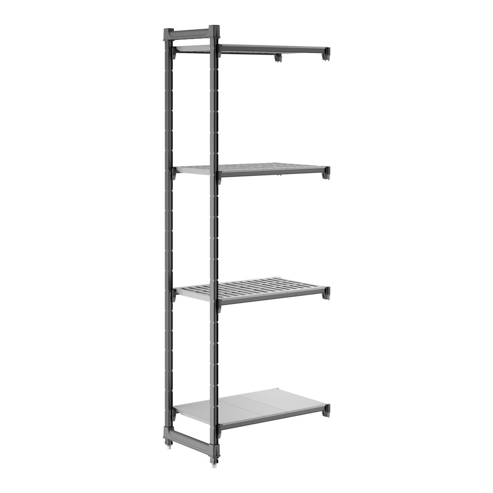 Cambro CBA183084VS4580 Camshelving® Basics Plus Add On Unit with 3 Vented Shelves and 1 Solid Shelf - 18" x 30" x 84"