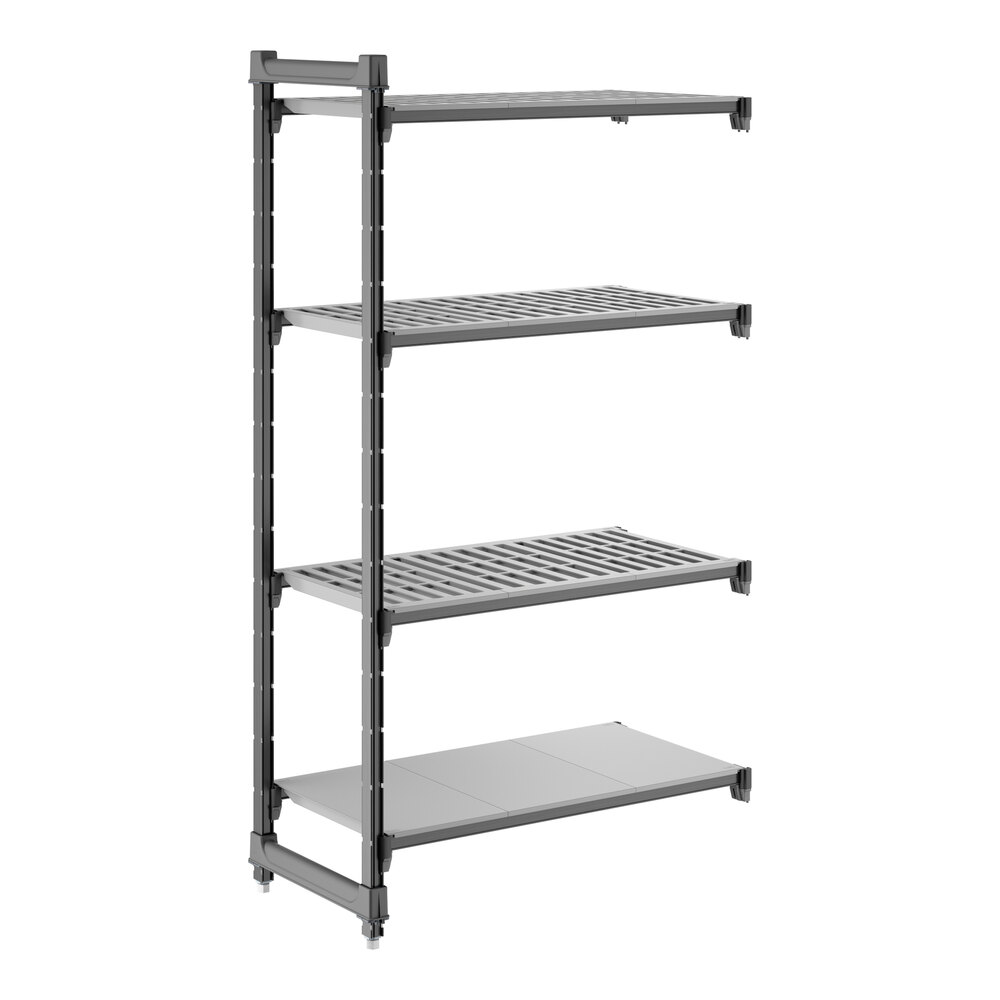 Cambro CBA183664VS4580 Camshelving® Basics Plus Add On Unit with 3 Vented Shelves and 1 Solid Shelf - 18" x 36" x 64"