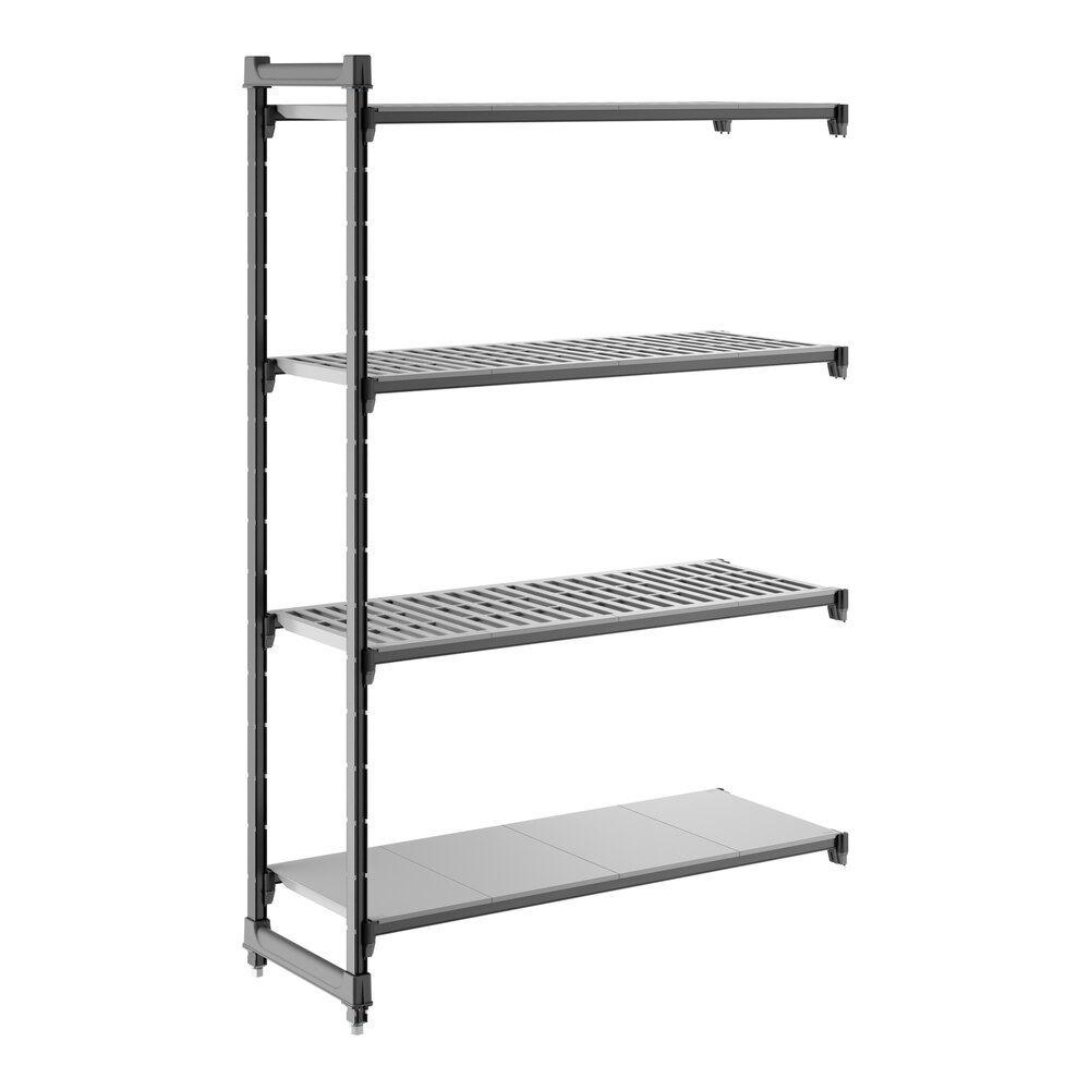 Cambro CBA184872VS4580 Camshelving® Basics Plus Add On Unit with 3 Vented Shelves and 1 Solid Shelf - 18" x 48" x 72"
