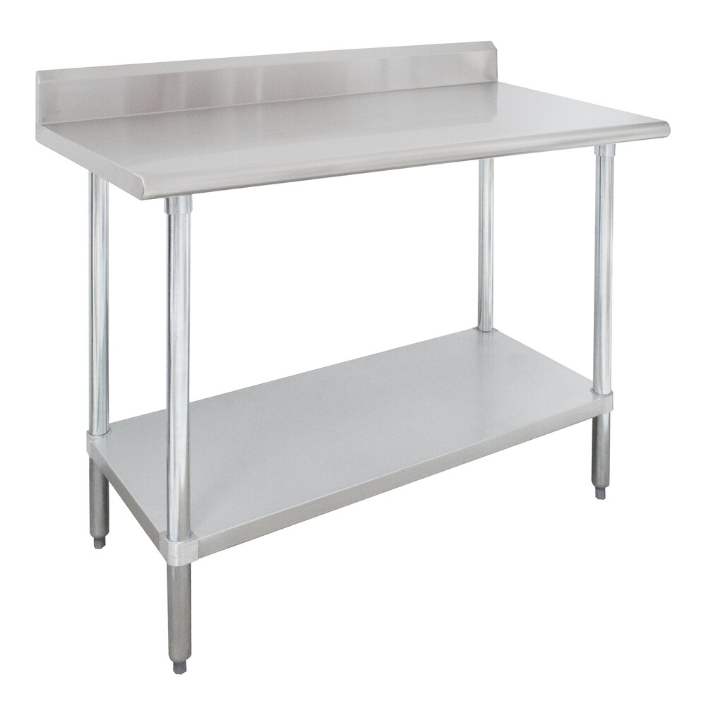 16 Gauge Advance Tabco KLAG-240-X 24" x 30" Stainless Steel Work Table with 5" Backsplash and Galvanized Undershelf