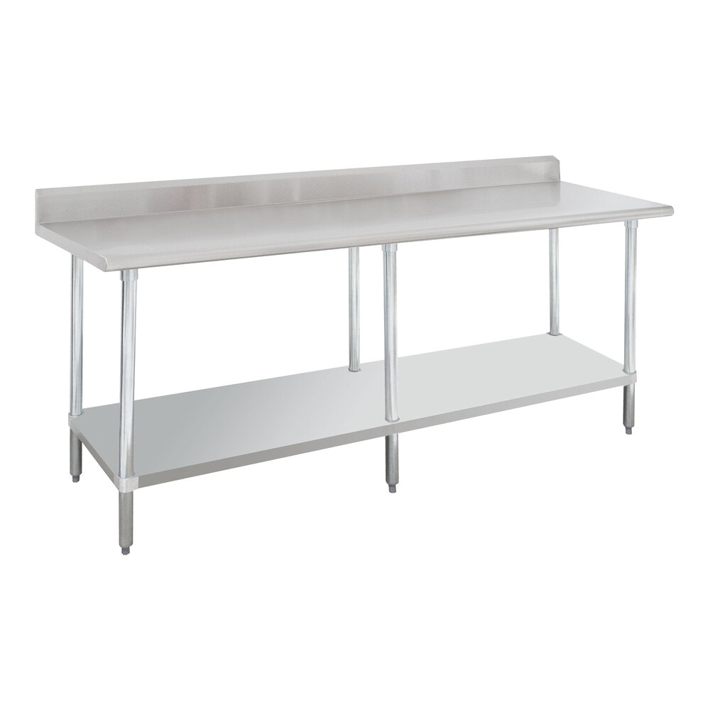 16 Gauge Advance Tabco KLAG-248-X 24" x 96" Stainless Steel Work Table with 5" Backsplash and Galvanized Undershelf
